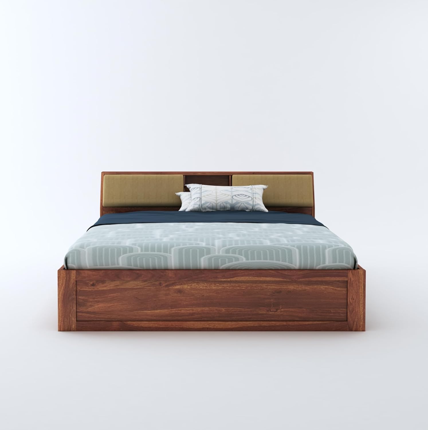 STRATA FURNITURE Sheesham Wood Queen Size Bed with Drawer Storage Solid Wood Double Bed Palang Wooden Bed for Bedroom Living Room Furniture (Honey Finish)
