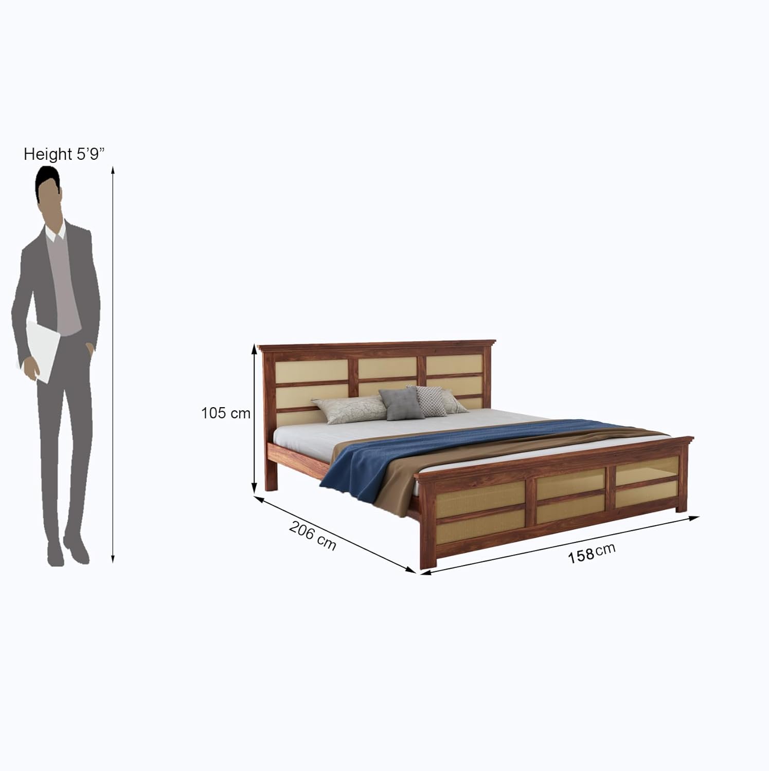 STRATA FURNITURE Solid Sheesham Wood Queen Size Bed Without Storage for Bedroom Living Room Home Wooden Headboard Cot Double Bed Palang Furniture (Honey Finish)