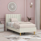 STRATA FURNITURE Upholstered Single Size Bed Without Storage for Bedroom Furniture Solid Wood Fabric Bed Wooden Single Bed Cot Palang for Home Living Room and Hotels (White)