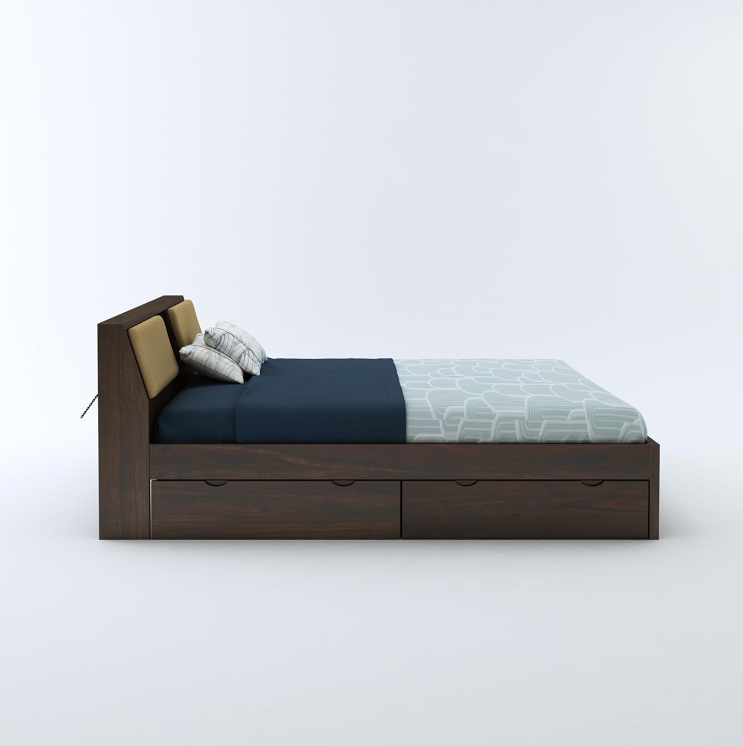 STRATA FURNITURE Sheesham Wood King Size Bed with Drawer Storage Solid Wood Double Bed Palang Wooden Bed for Bedroom Living Room Furniture (Walnut Finish)
