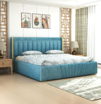 STRATA FURNITUR Upholstered Queen Size Bed with Box Storage for Bedroom Furniture Solid Wood Fabric Bed Wooden Double Bed Cot Palang for Home Living Room and Hotels (Blue)