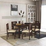 STRATA FURNITURE Solid Sheesham Wood 6 Seater Dining Table Set with Cushioned Chairs - 6 Chairs and 1 Table Dining Set for Dining Room Living Room Home Office Hotels Restaurant (Walnut Finish)