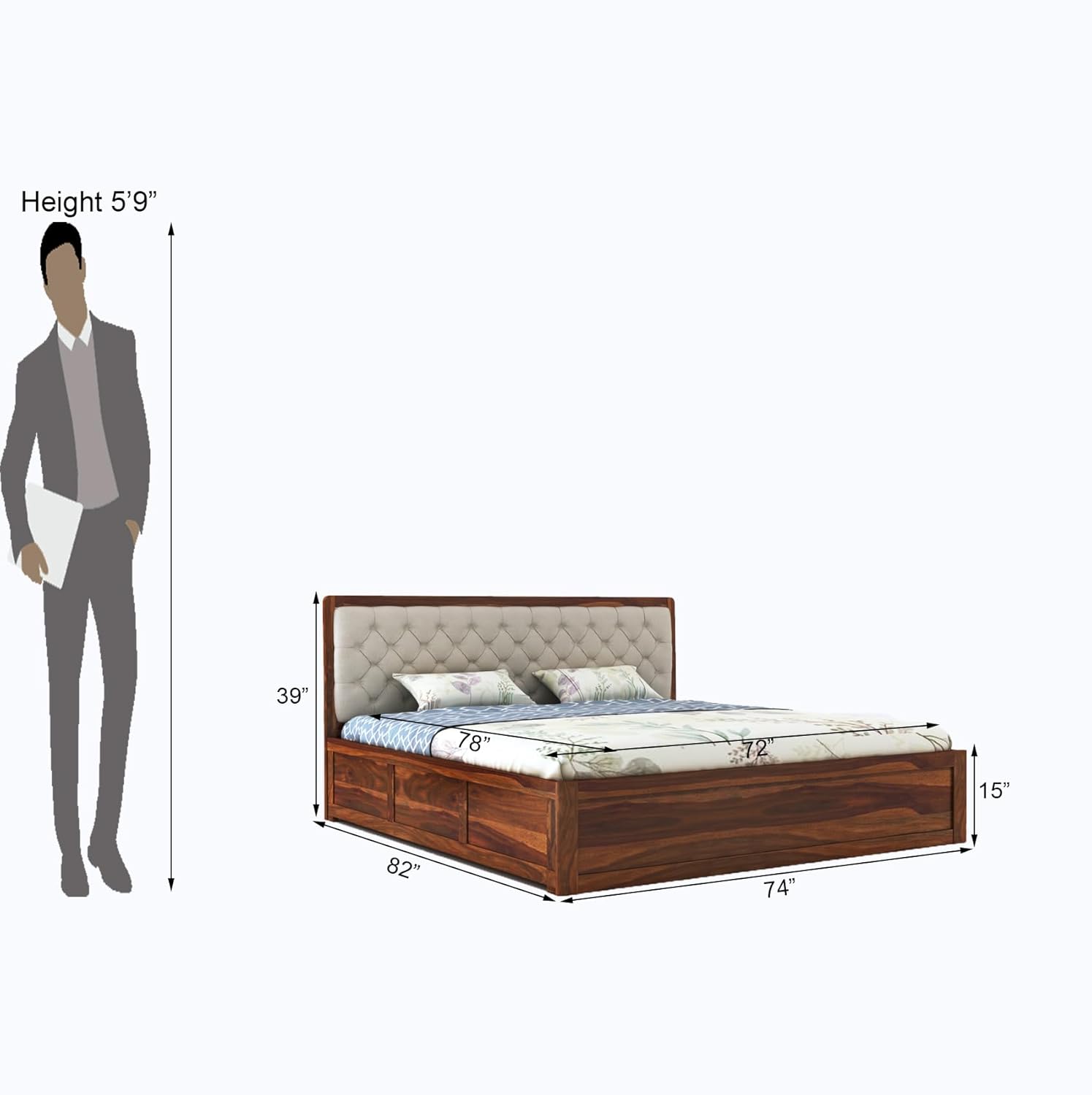 STRATA FURNITURE Sheesham Wood King Size Bed with Box Storage Solid Wood Cot Palang Wooden Double Bed Furniture for Bedroom Living Room (Honey Finish)