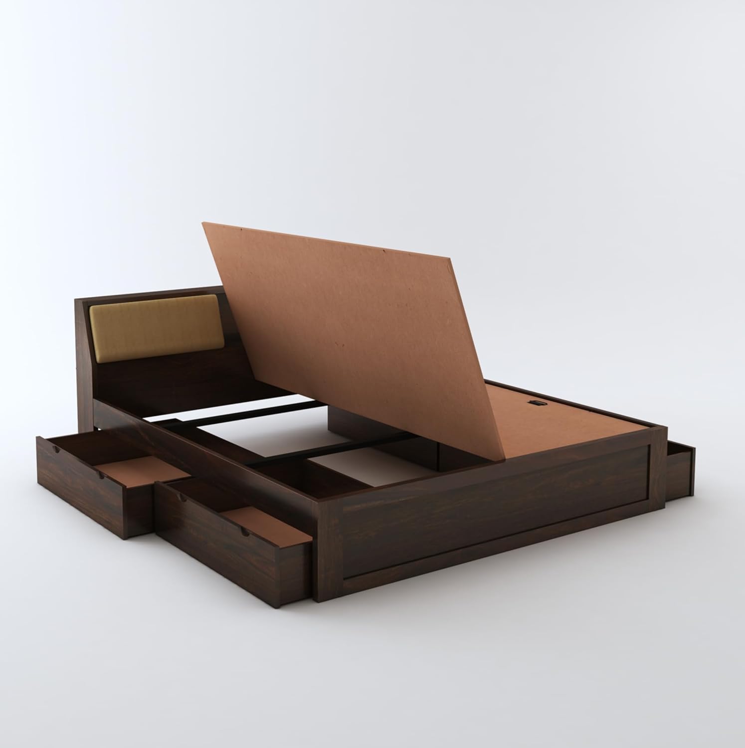 STRATA FURNITURE Sheesham Wood King Size Bed with Drawer Storage Solid Wood Double Bed Palang Wooden Bed for Bedroom Living Room Furniture (Walnut Finish)