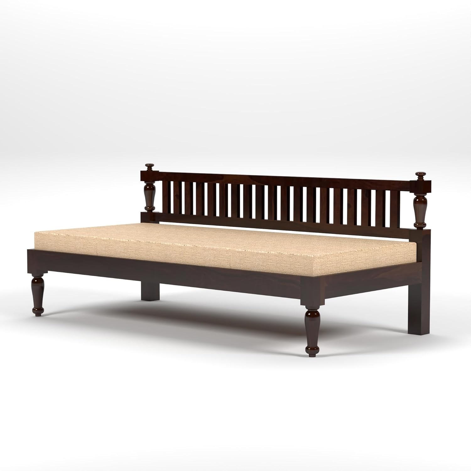 STRATA FURNITURE Solid Sheesham Wood 3 Seater Sofa Cum Diwan Bed for Living Room Bedroom Furniture Three Seater Sofa Wooden Couch Diwan Sofa Settee for Home, Hall, and Office (Walnut Finish)