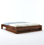 STRATA FURNITURE Solid Sheesham Wood Low Height Platform King Size Bed with Storage for Bedroom Wooden Double Bed (Honey Finish)