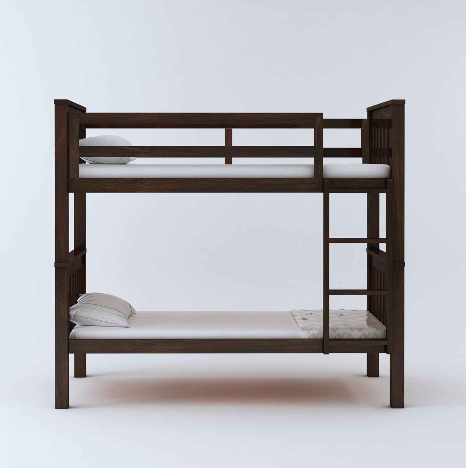 STRATA FURNITURE Sheesham Wood Bunk Bed Without Storage Wooden Double Bed Furniture for Bedroom Home (Walnut Finish)