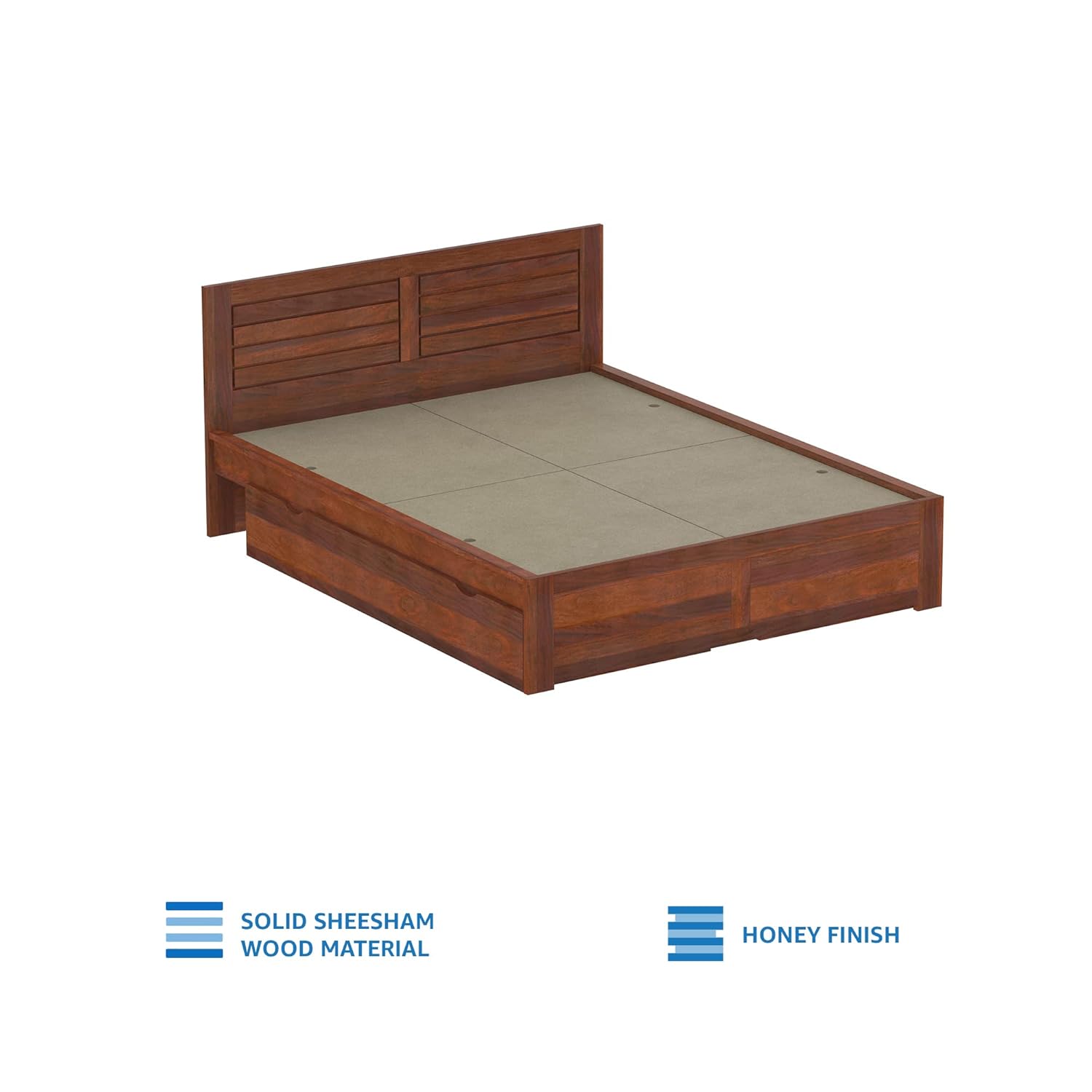 STRATA FURNITURE Sheesham Wood Queen Size Bed with Drawer Storage Wooden Double Bed Cot Bed Furniture for Bedroom Living Room Home (Honey Finish)