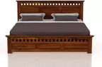 STRATA FURNITURE Sheesham Wood King Size Bed with Box Storage Wooden Double Bed Cot Bed Furniture for Bedroom Living Room Home (Natural Brown Finish)