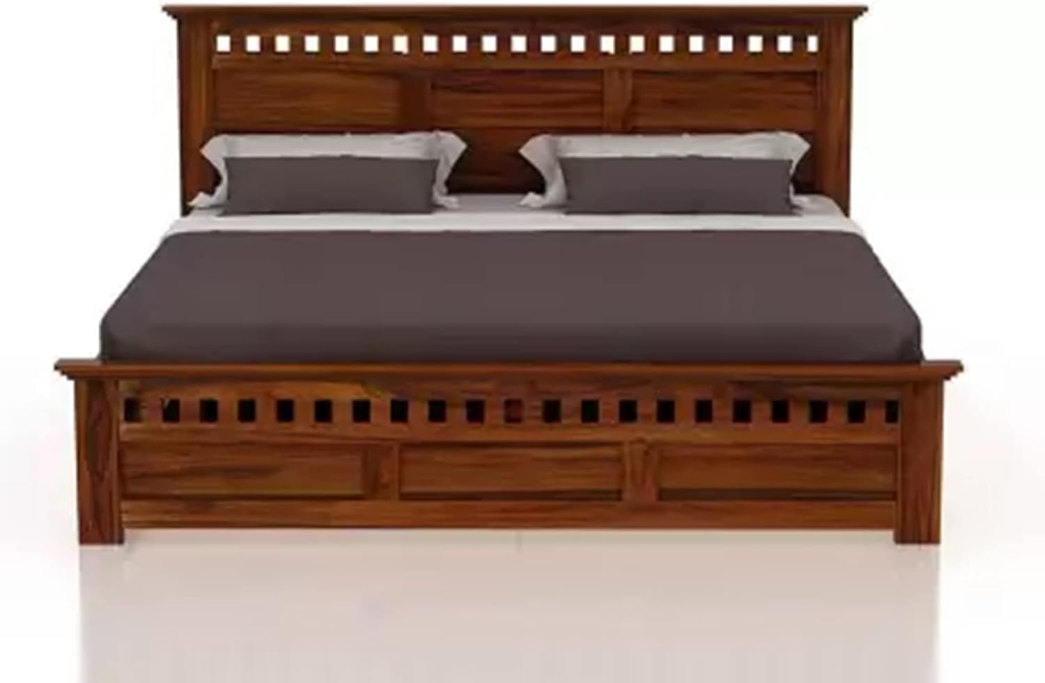 STRATA FURNITURE Sheesham Wood King Size Bed with Box Storage Wooden Double Bed Cot Bed Furniture for Bedroom Living Room Home (Natural Brown Finish)