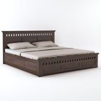 STRATA FURNITURE Solid Sheesham Wood Queen Size Bed with Box Storage | Wooden Double Bed Cot Palang Furniture for Bedroom Living Room and Home (Walnut Finish)