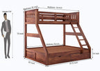 STRATA FURNITURE Sheesham Wood Bunk Bed with 2 Drawer Storage Wooden Double Bed Furniture for Bedroom Home (Natural Finish)