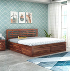 STRATA FURNITURE Sheesham Wood King Size Bed with Box Storage and Headboard for Bedroom Living Room Home Wooden Double Bed Cot Palang Furniture (Honey Finish)