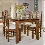Sheesham Wood 4 Seater Dining Table Set with 4 Chairs for Home Natural Brown