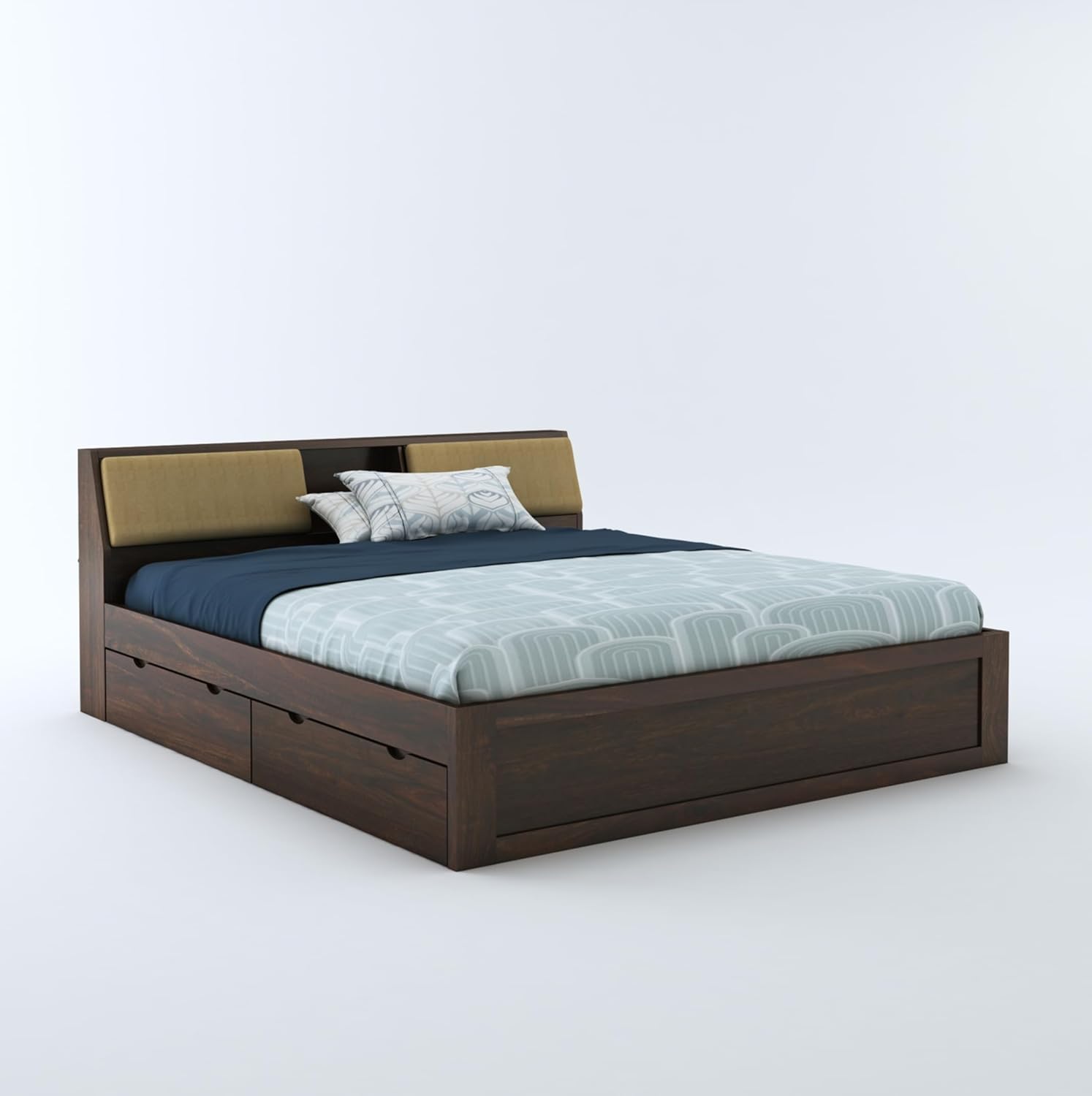 STRATA FURNITURE Sheesham Wood King Size Bed with Drawer Storage Solid Wood Double Bed Palang Wooden Bed for Bedroom Living Room Furniture (Walnut Finish)