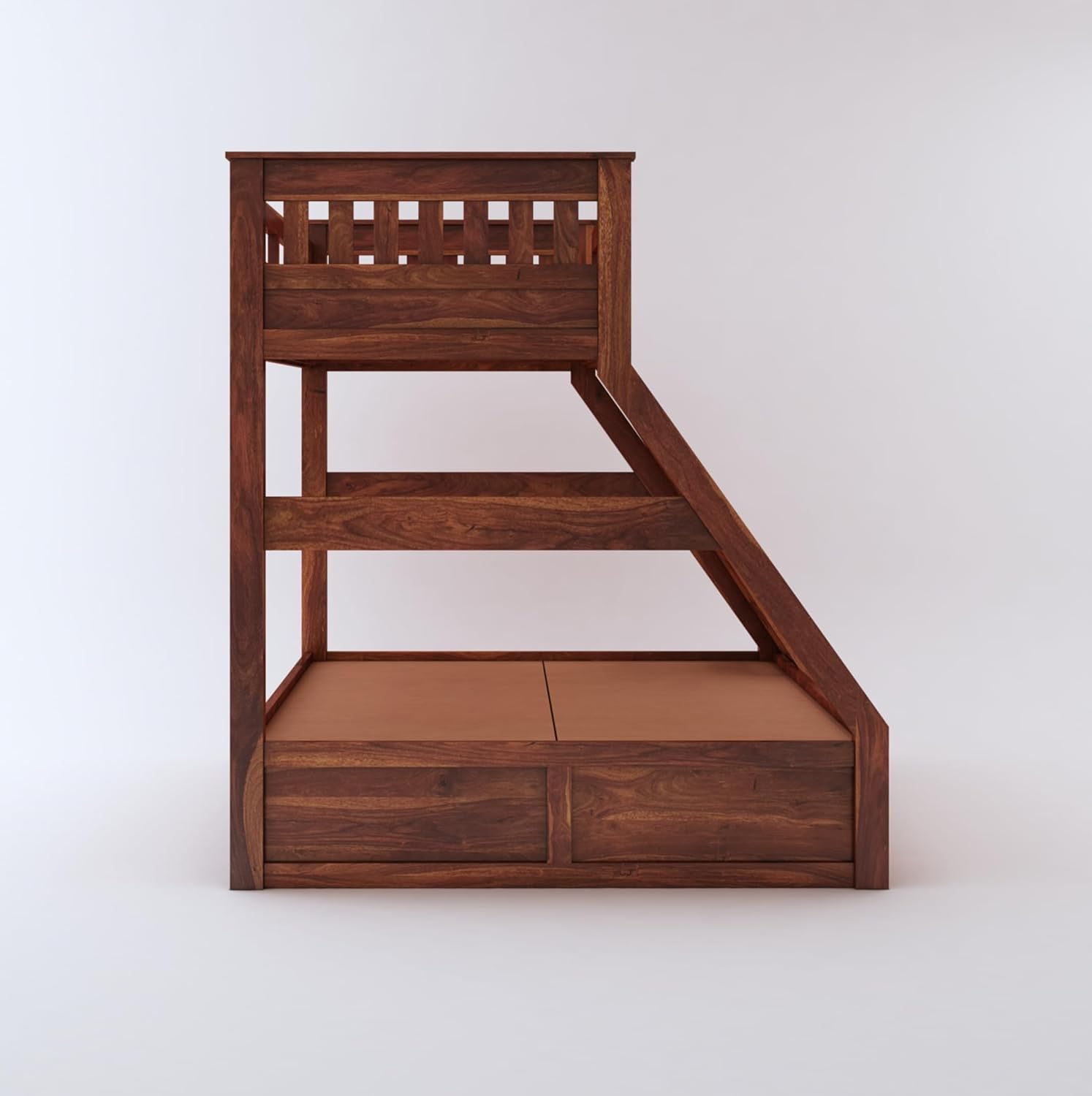 STRATA FURNITURE Sheesham Wood Bunk Bed with 2 Drawer Storage Wooden Double Bed Furniture for Bedroom Home (Natural Finish)