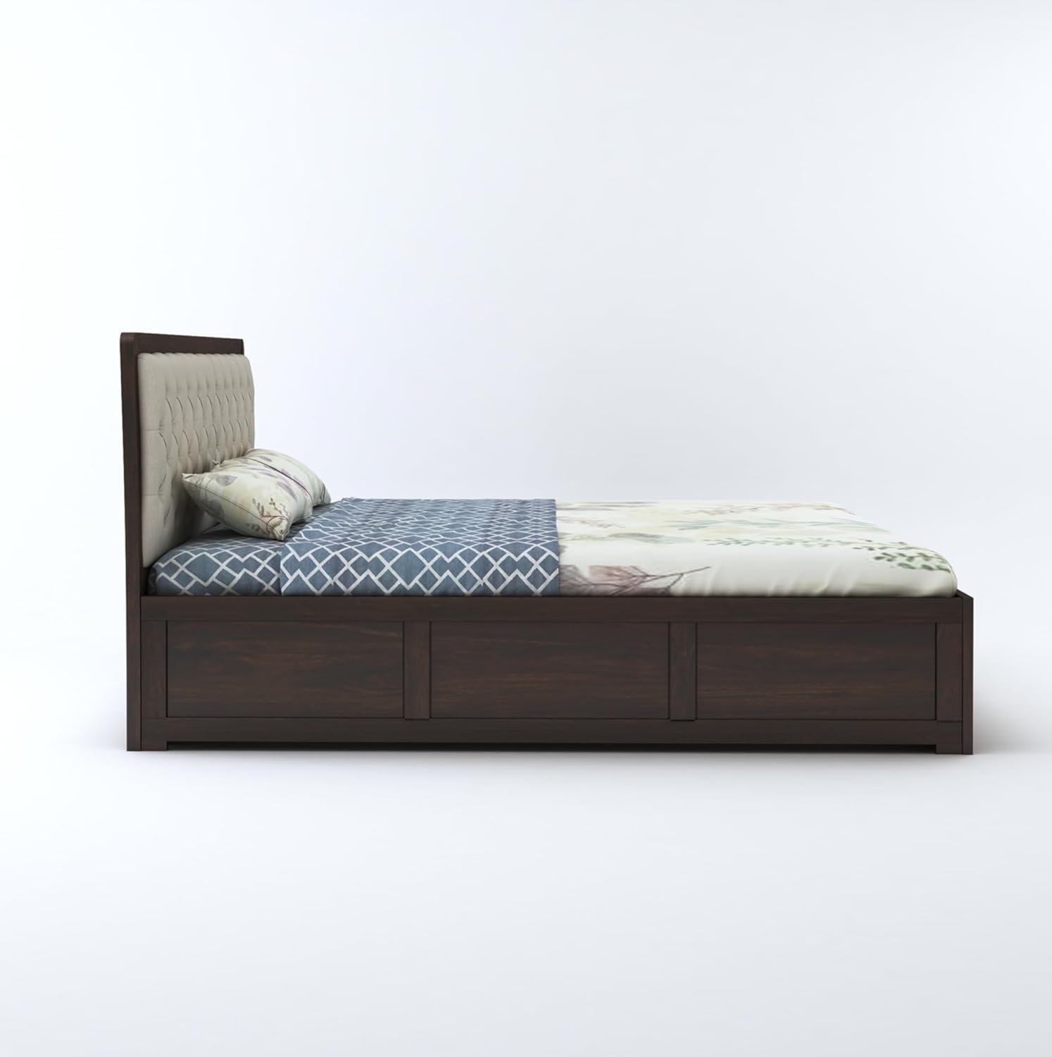 STRATA FURNITURE Solid Sheesham Wood King Size Bed with Storage for Bedroom Living Room Solid Wooden Furniture Double Bed for Home Hotels (Walnut Finish)