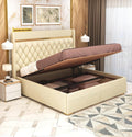 STRATA FURNITUR Sheesham Wood Queen Size Bed with Hydraulic Box Storage and Upholstery Tufted Headboard | Wooden Double Bed Cot Palang Furniture for Bedroom, Hotels, Living Room, and Home (Beige)