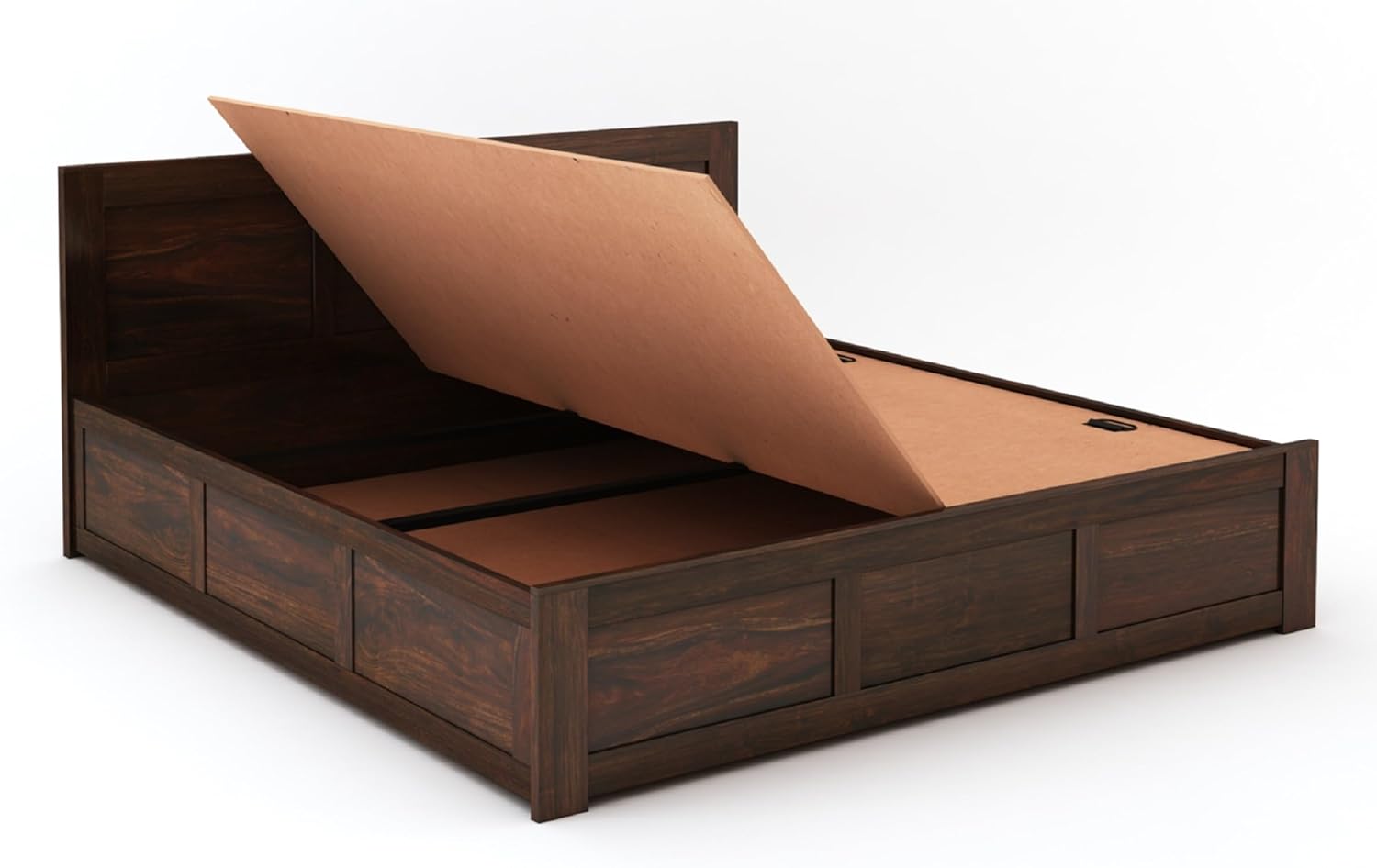 STRATA FURNITURE Sheesham Wood Queen Size Bed with Box Storage Double Cot Wooden Palang for Bedroom Living Room Furniture (Walnut Finish)