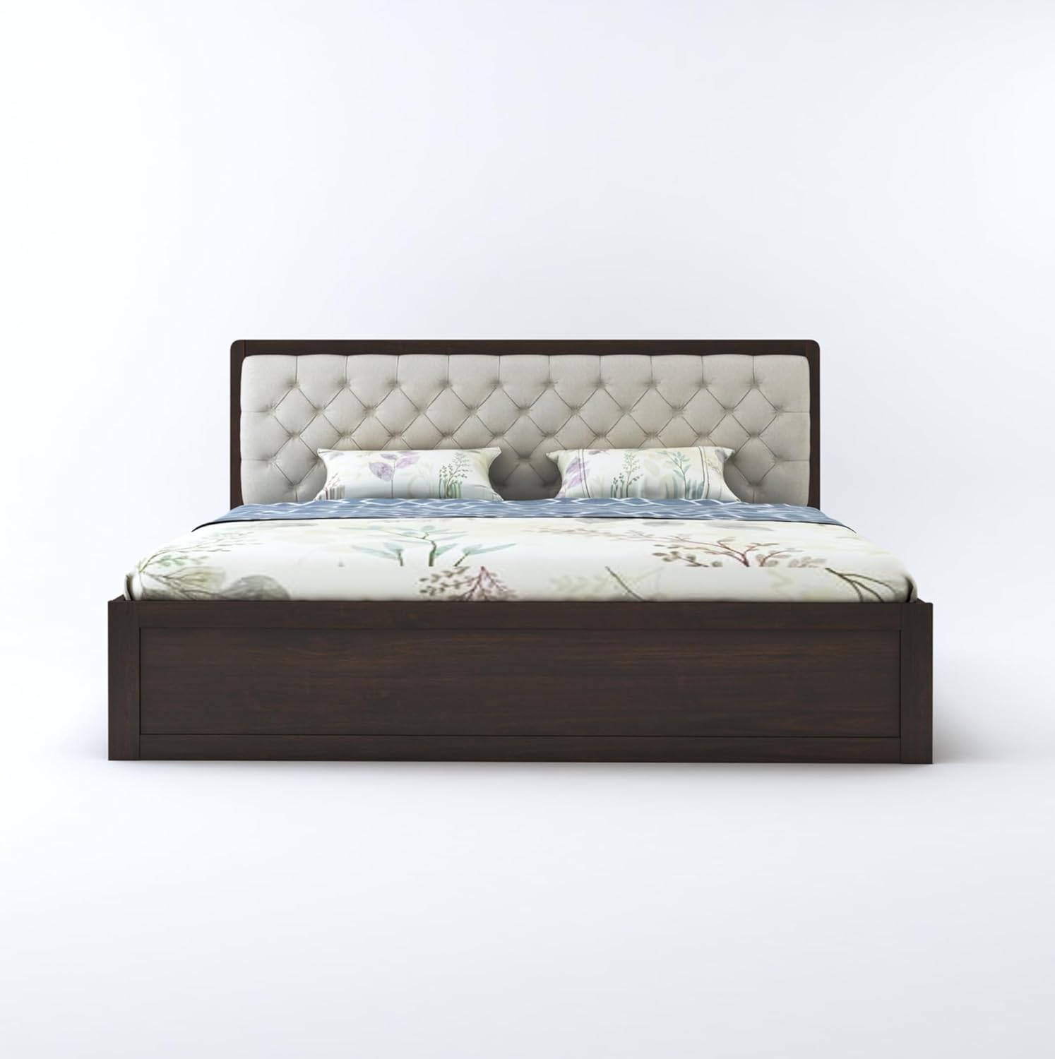 STRATA FURNITURE Solid Sheesham Wood King Size Bed with Storage for Bedroom Living Room Solid Wooden Furniture Double Bed for Home Hotels (Walnut Finish)
