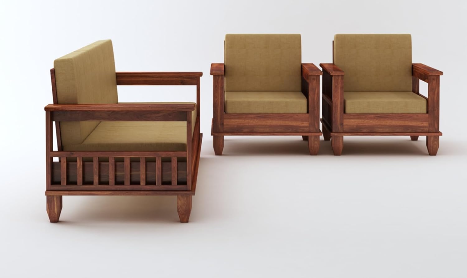 STRATA FURNITURE Sheesham Wood 5 Seater Sofa Set for Living Room Home Office Hall Solid Wooden 3+1+1 Seater Sofa Set Furniture (Honey Finish)