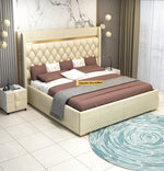 STRATA FURNITUR Sheesham Wood Queen Size Bed with Box Storage and Upholstery Tufted Headboard | Modern Wooden Double Bed Cot Palang Furniture for Bedroom, Hotels, Living Room, and Home (Beige)