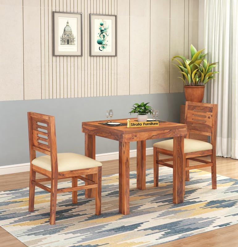 STRATA FURNITURE Solid Sheesham Wood 6 Seater Dining Table Set with Cushioned Chairs - 6 Chairs and 1 Table Dining Set for Dining Room Living Room Home Office Hotels Restaurant (Honey Finish)