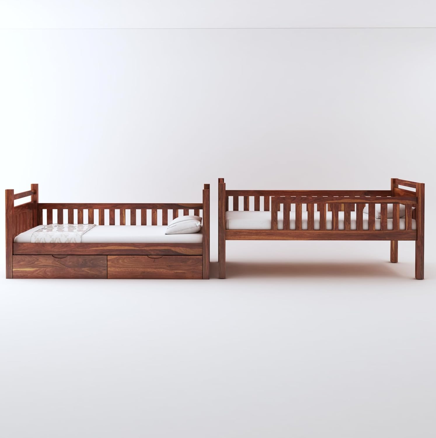 STRATA FURNITURE Sheesham Wood Bunk Bed with 2 Drawer Storage Wooden Double Bed Bed Furniture for Bedroom Living Room Home (Honey Finish)