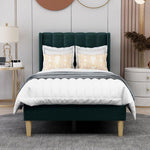 STRATA FURNITURE Upholstered Single Size Bed Without Storage for Bedroom Furniture Solid Wood Fabric Bed Wooden Single Bed Cot Palang for Home Living Room and Hotels (Dark Green)
