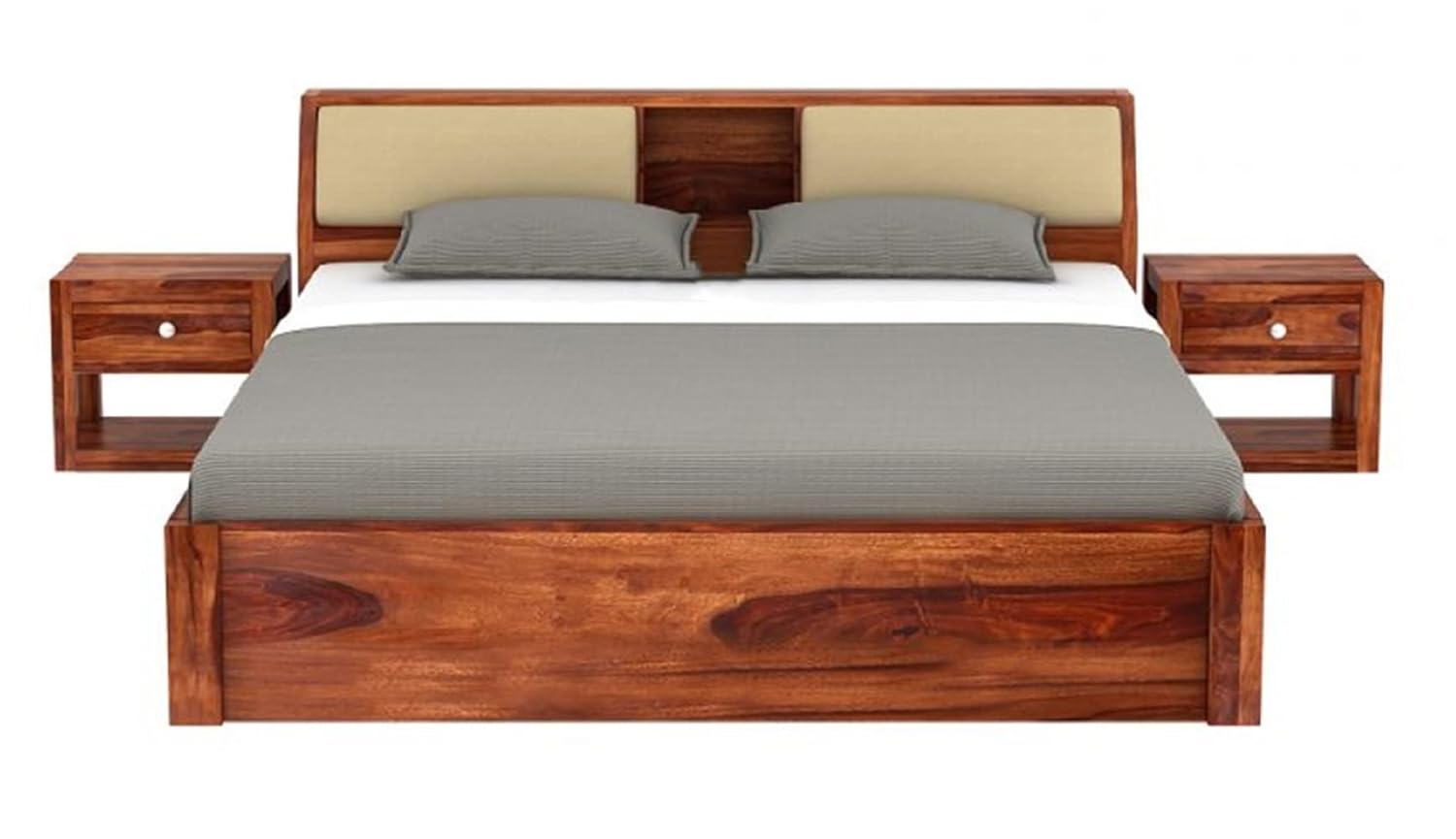 STRATA FURNITURE Sheesham Wood Queen Size Double Bed Without Storage Wooden Palang Cot for Bedroom Living Room Furniture (Honey Finish)