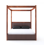 STRATA FURNITURE Solid Sheesham Wood King Size Poster Bed with Box Storage Wooden Upholstered Double Bed for Bedroom Living Room Home (Honey Finish)