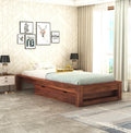 STRATA FURNITURE Sheesham Wood Single Size Bed with Drawer Storage for Bedroom Living Room Home Wooden Palang Bed (Honey Finish)