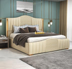 STRATA FURNITUR Sheesham Wood Queen Size Platfrom Bed with Box Storage and Upholstered Headboard | Stylish Wooden Double Bed Cot Palang Furniture for Bedroom, Hotels, Living Room, and Home (Beige)