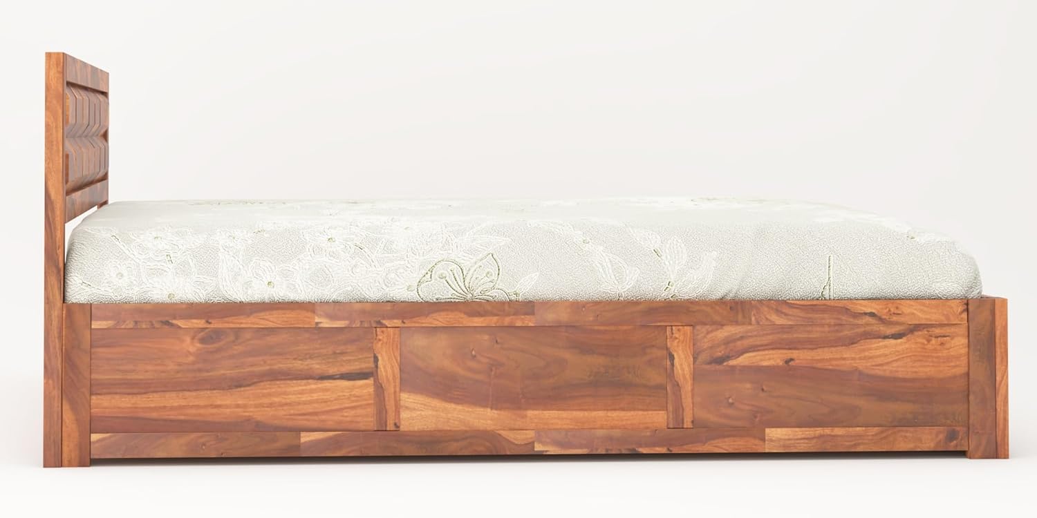 STRATA FURNITURE Solid Sheesham Wood King Size Bed with Box Storage | Wooden Double Bed Cot Palang Furniture for Bedroom Living Room and Home (Honey Finish)
