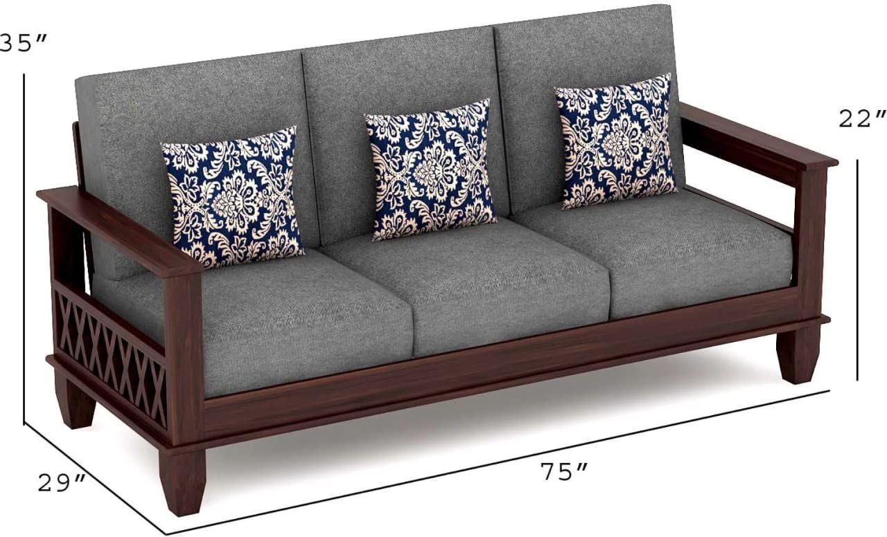 Js Home Decor Sheesham Wood 3+2+1 Sofa Set Furniture for Living Room Walnut Brown