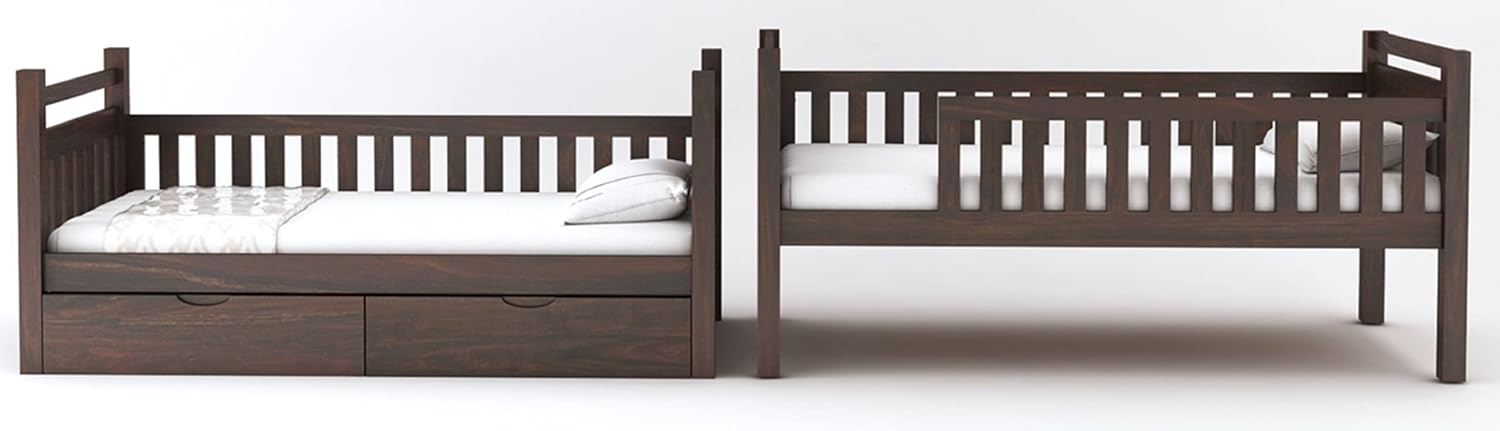 STRATA FURNITURE Sheesham Wood Bunk Bed with 2 Drawer Storage Wooden Double Bed Furniture for Bedroom Home (Walnut Finish)