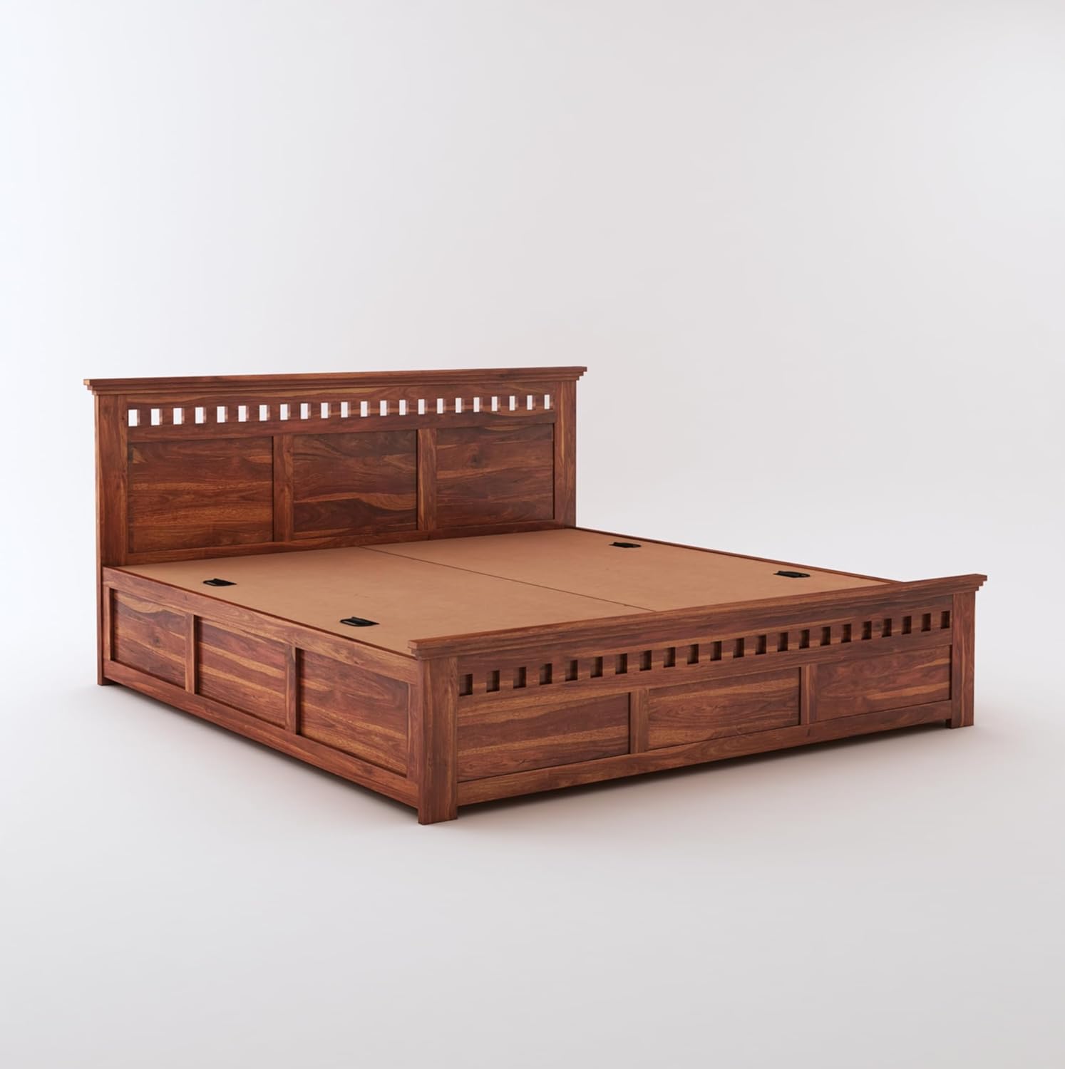 STRATA FURNITURE Sheesham Wood King Size Bed with Box Storage Wooden Double Bed Cot Bed Furniture for Bedroom Living Room Home (Natural Finish)