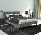 STRATA FURNITURE Wooden Queen Size Bed Cot Bed Furniture Upholstered Double Bed for Bedroom Living Room Home - Grey Finish