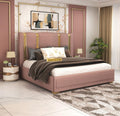 STRATA FURNITUR Sheesham Wood Queen Size Platfrom Bed with Box Storage and Upholstered Headboard | Modern Wooden Double Bed Cot Palang Furniture for Bedroom, Hotel, Living Room, and Home (Onion Pink)