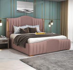 STRATA FURNITUR Sheesham Wood Queen Size Platfrom Bed with Box Storage and Upholstered Headboard | Stylish Wooden Double Bed Cot Palang Furniture for Bedroom, Hotel, Living Room and Home (Onion Pink)