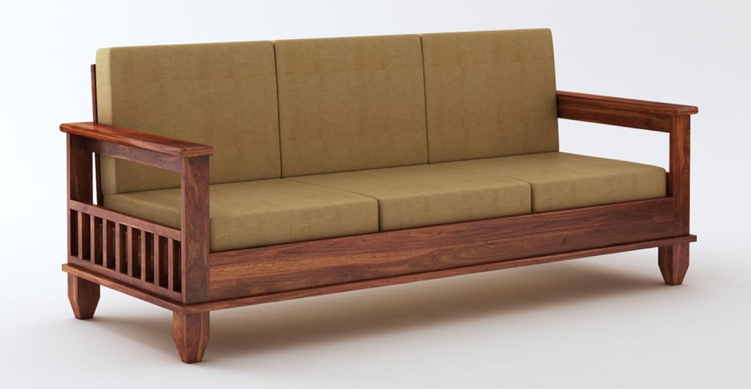 STRATA FURNITURE Sheesham Wood 5 Seater Sofa Set for Living Room Home Office Hall Solid Wooden 3+1+1 Seater Sofa Set Furniture (Honey Finish)