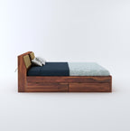 STRATA FURNITURE Sheesham Wood King Size Bed with Drawer Storage Solid Wood Double Bed Palang Wooden Bed for Bedroom Living Room Furniture (Honey Finish)