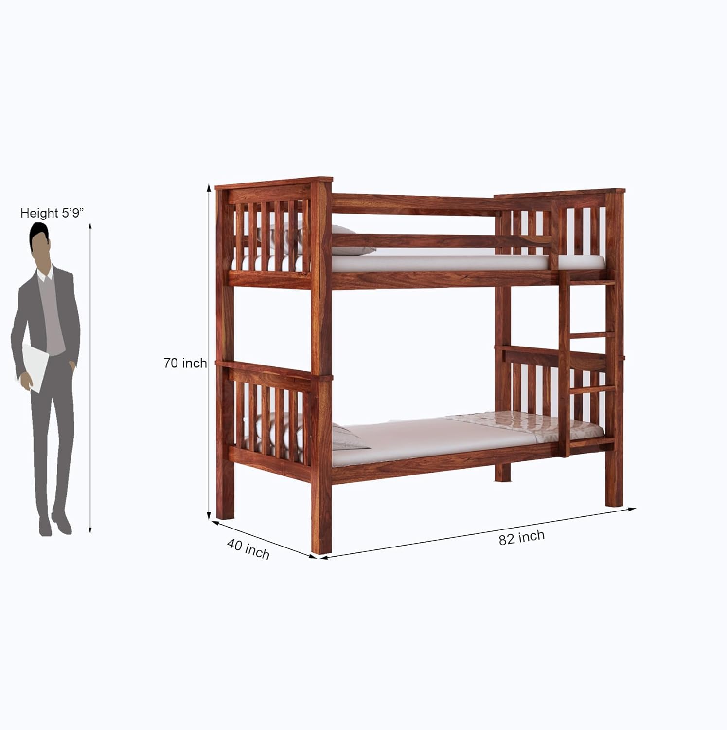 STRATA FURNITURE Sheesham Wood Bunk Bed Without Storage Wooden Double Bed Bed Furniture for Bedroom Living Room Home (Honey Finish)