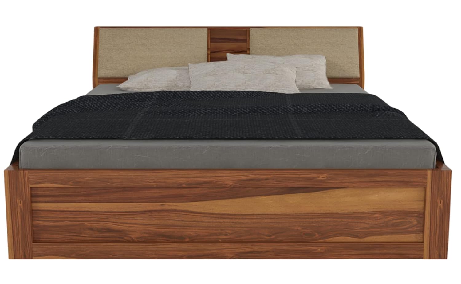 STRATA FURNITURE Sheesham Wood Queen Size Bed with Box and Headboard Storage for Bedroom Wooden Cot Bed for Home (Honey Finish)