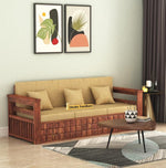 STRATA FURNITURE Sheesham Wood 3 Seater Sofa Set for Living Room Home Office Solid Wooden Three Seater Sofa Set Furniture (Honey Finish)