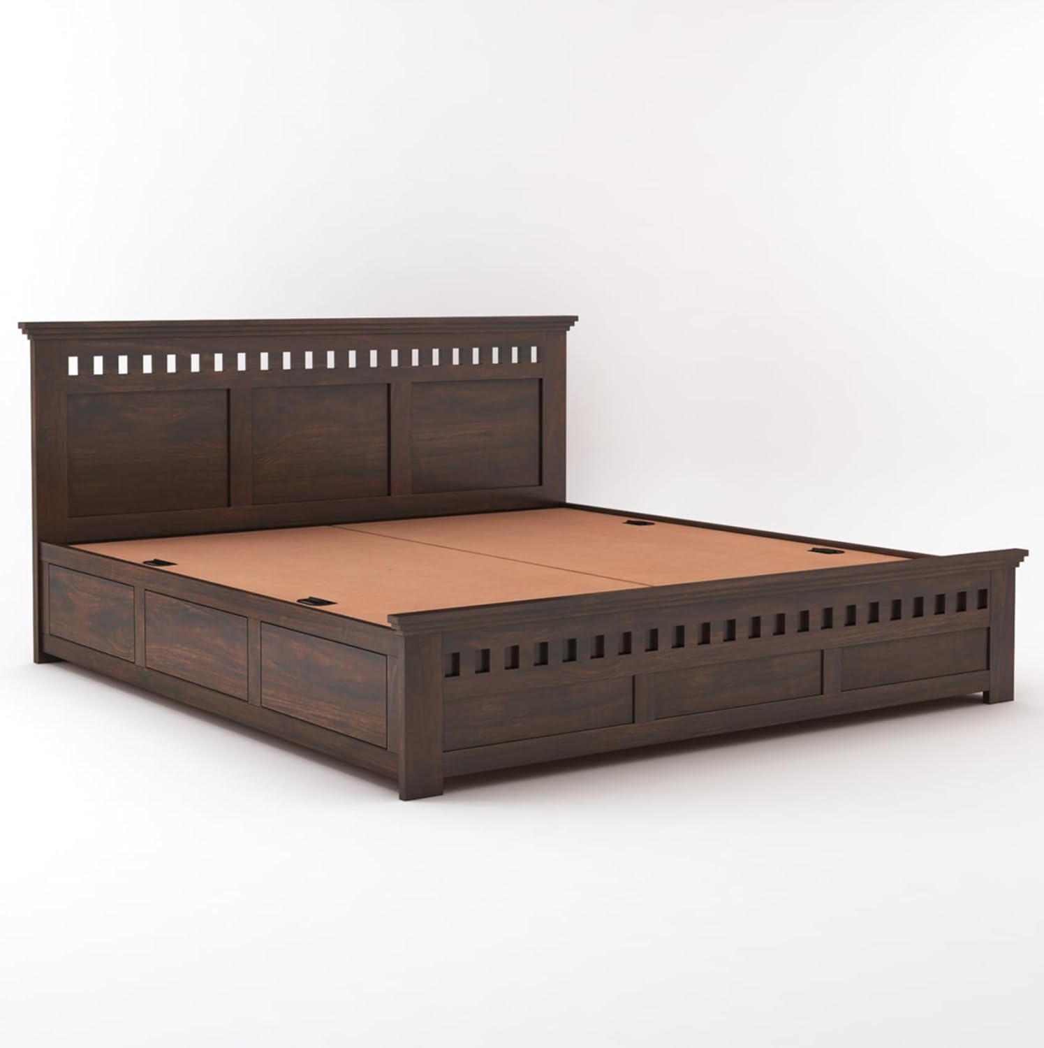STRATA FURNITURE Solid Sheesham Wood Queen Size Bed with Box Storage | Wooden Double Bed Cot Palang Furniture for Bedroom Living Room and Home (Walnut Finish)