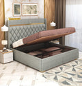 STRATA FURNITUR Sheesham Wood Queen Size Bed with Hydraulic Box Storage and Upholstery Tufted Headboard | Wooden Double Bed Cot Palang Furniture for Bedroom, Hotels, Living Room, and Home (Grey)