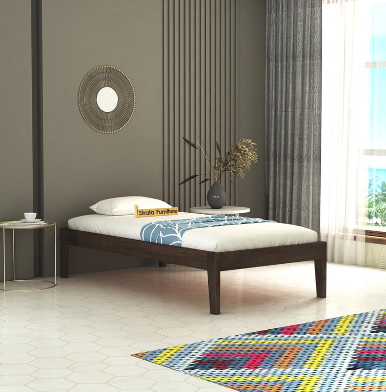 STRATA FURNITURE Sheesham Wood Single Size Bed Without Storage for Bedroom Living Room Home Wooden Palang Bed (Walnut Finish)