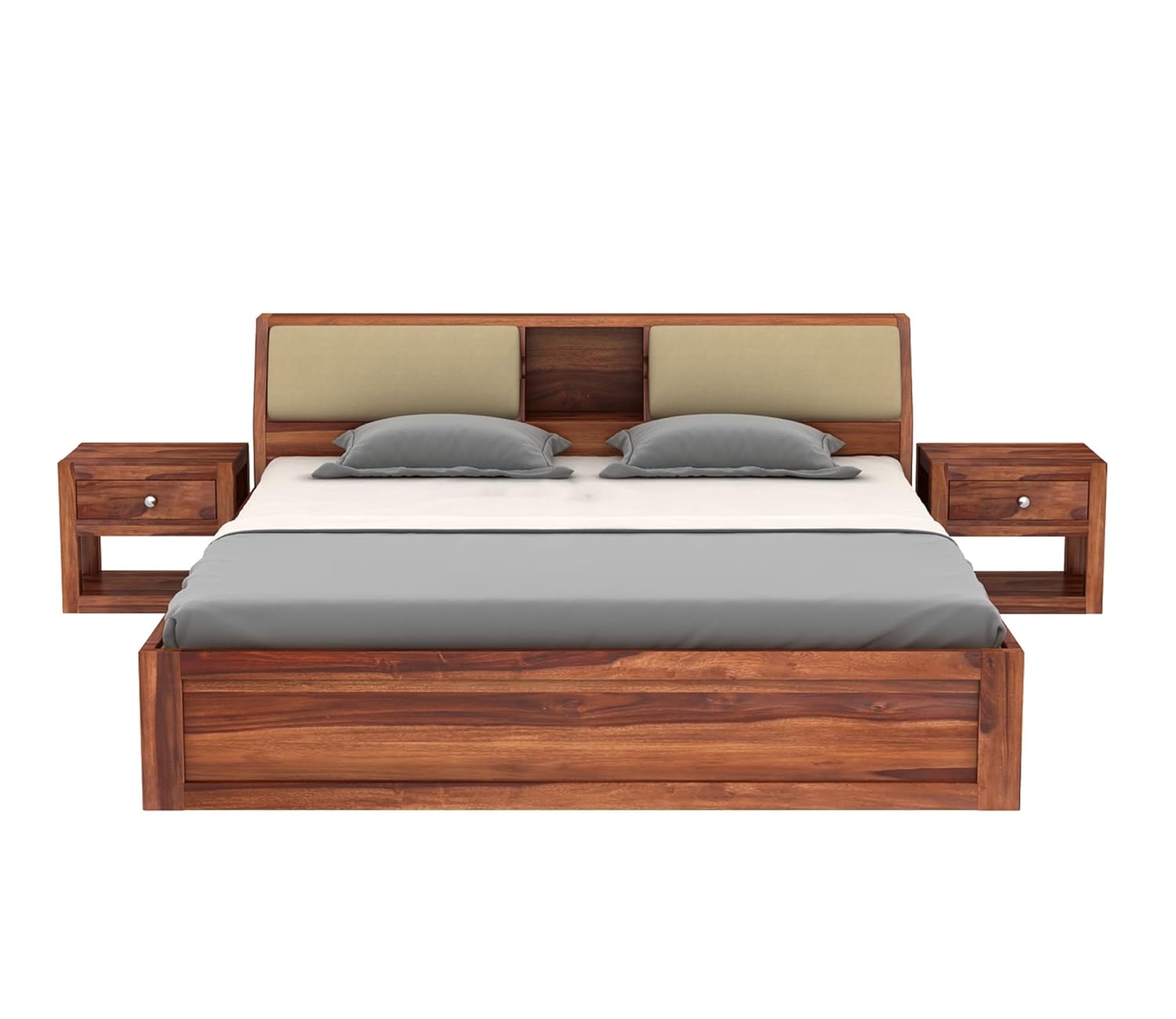STRATA FURNITURE Sheesham Wood Queen Size Bed with Box Storage Wooden Double Bed Cot Bed Furniture for Bedroom Living Room Home (Honey Finish)