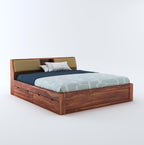 STRATA FURNITURE Sheesham Wood King Size Bed with Drawer Storage Solid Wood Double Bed Palang Wooden Bed for Bedroom Living Room Furniture (Honey Finish)